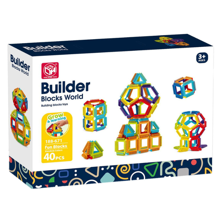 Builder Blocks World STEM Construction Toy Set – 40 Pieces for Creative 2D & 3D Building