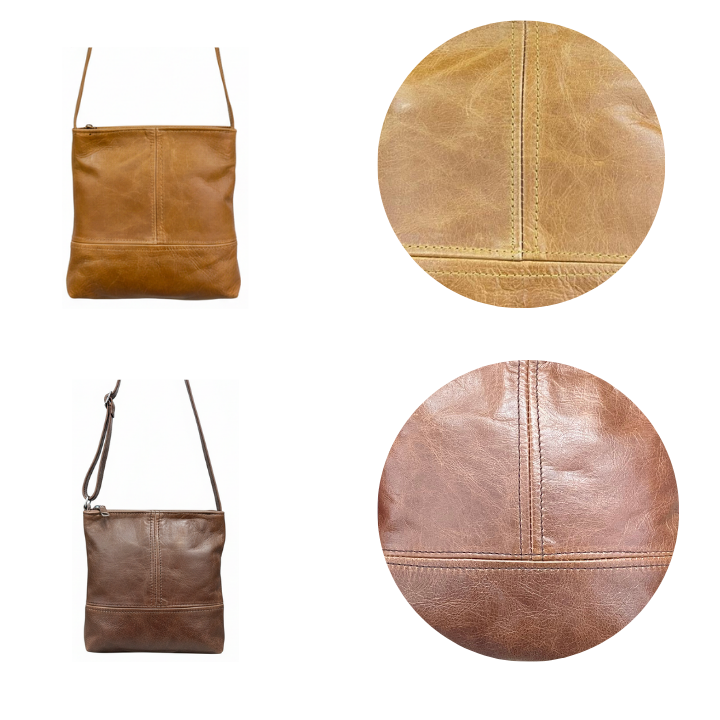 ZUVA Large Leather Crossbody Bag | Adjustable Strap & Double-Stitched T Design