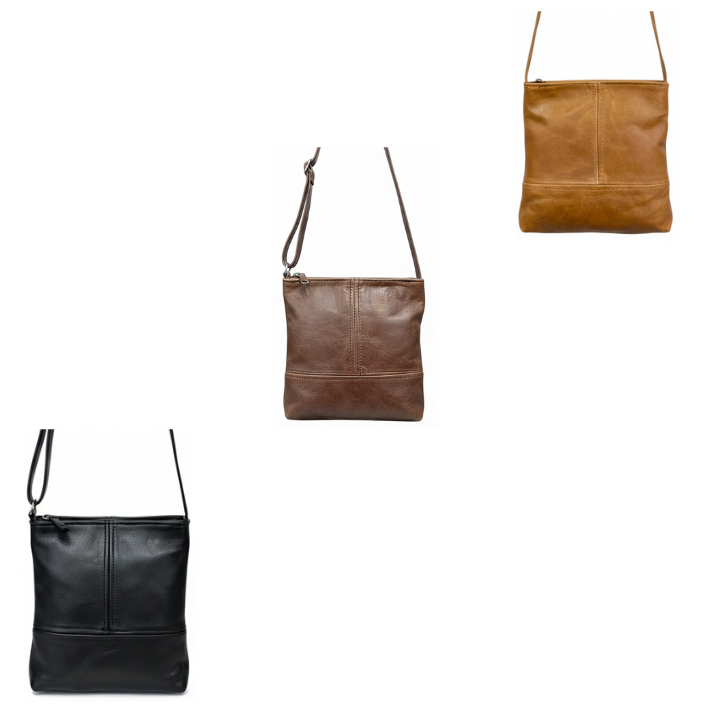 ZUVA Large Leather Crossbody Bag | Adjustable Strap & Double-Stitched T Design