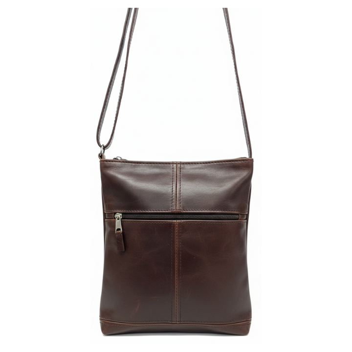ZUVA Leather Crossbody Bag with Front Zip Pocket – Genuine Leather Everyday Sling (20 x 26 cm)