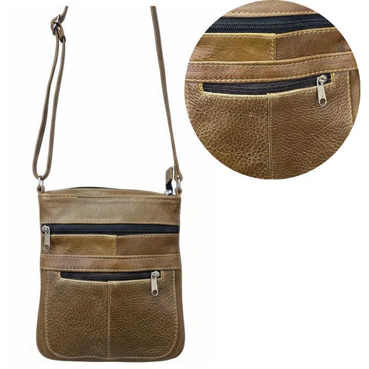 ZUVA Brown Leather Sling Bag for Men and Women | Compact Crossbody Bag