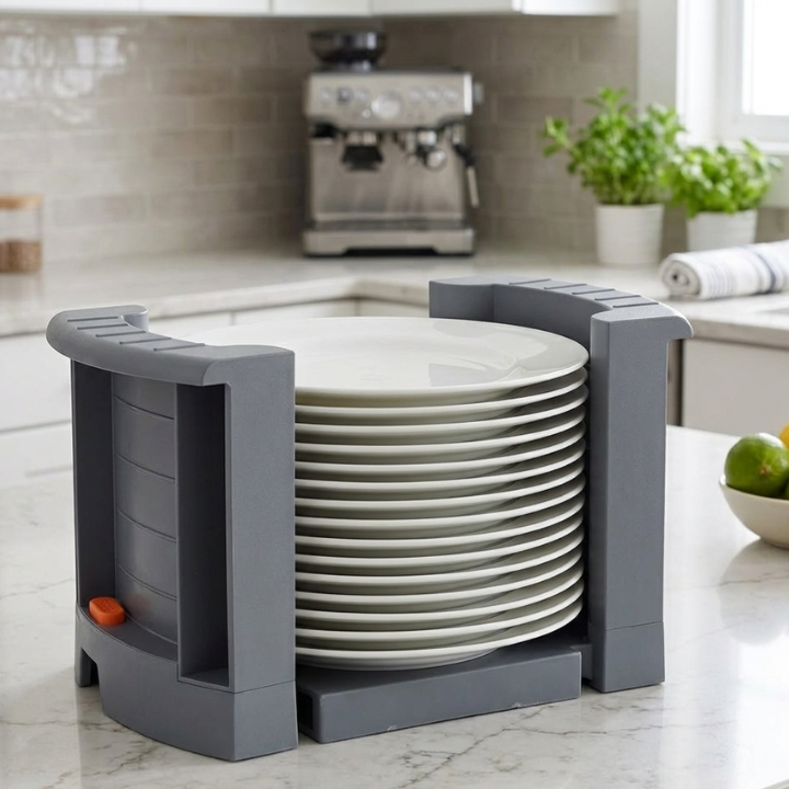 Adjustable Plate Holder Rack – Expandable Plate Organiser for Drawers & Cupboards (Non-Slip, Space Saving)