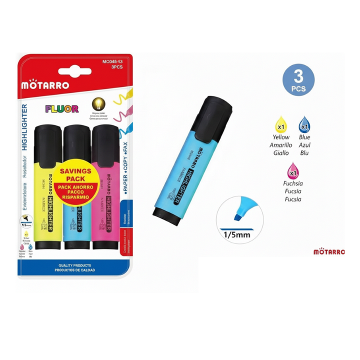 Motarro Highlighter Set – 3 Pack (Green, Pink & Blue)