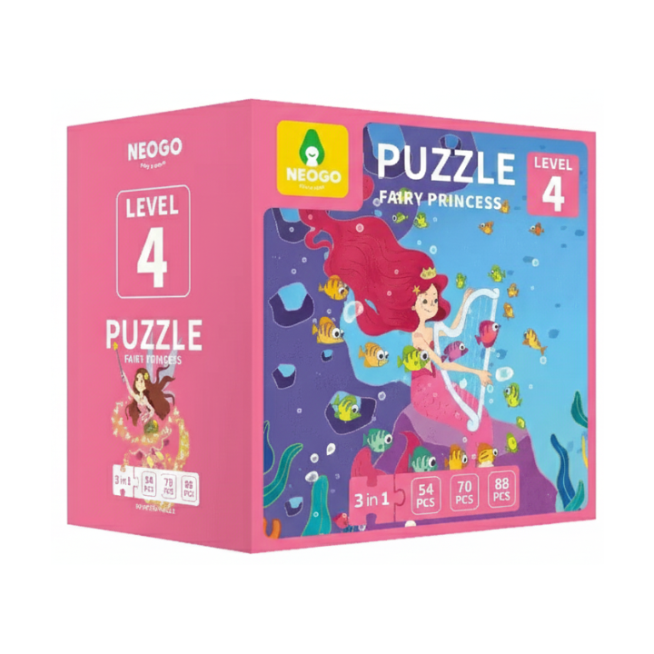 Neogo Fairy Princess 3 in 1 Puzzle Set 54, 70 & 88 Pieces Fun Educational Toy