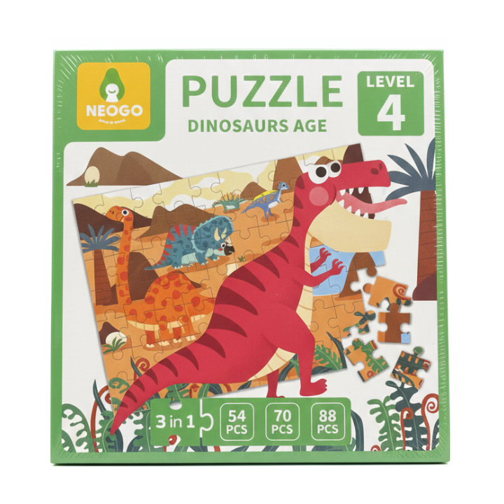 Neogo Dinosaur Age 3-in-1 Puzzle Set -54, 70 & 88 Piece Educational Puzzle Toys