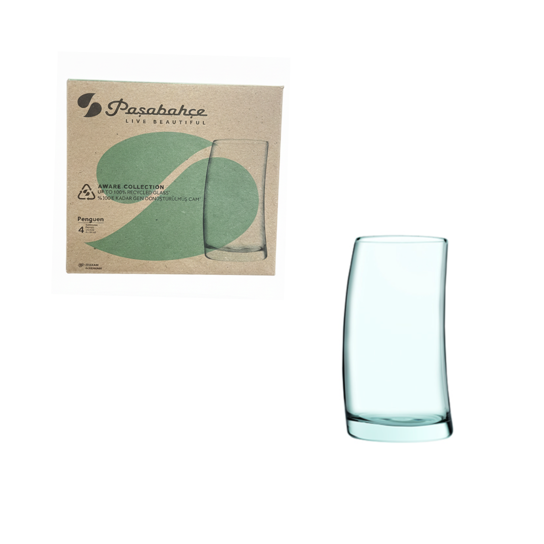 Pasabahce Recycled Glass Tumblers - 390ml Curved Drinking Glasses