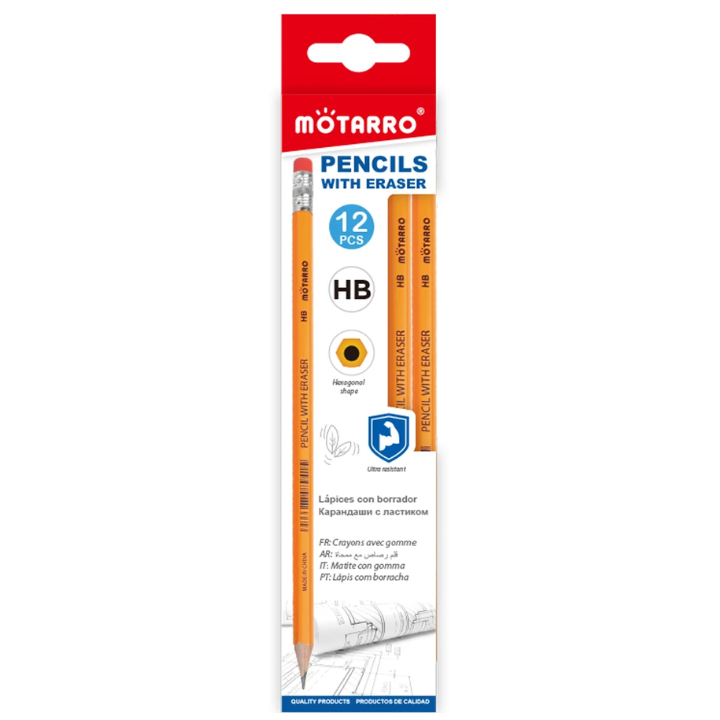 Motarro 12-Piece HB Pencils with Erasers – Smooth Writing for School & Office