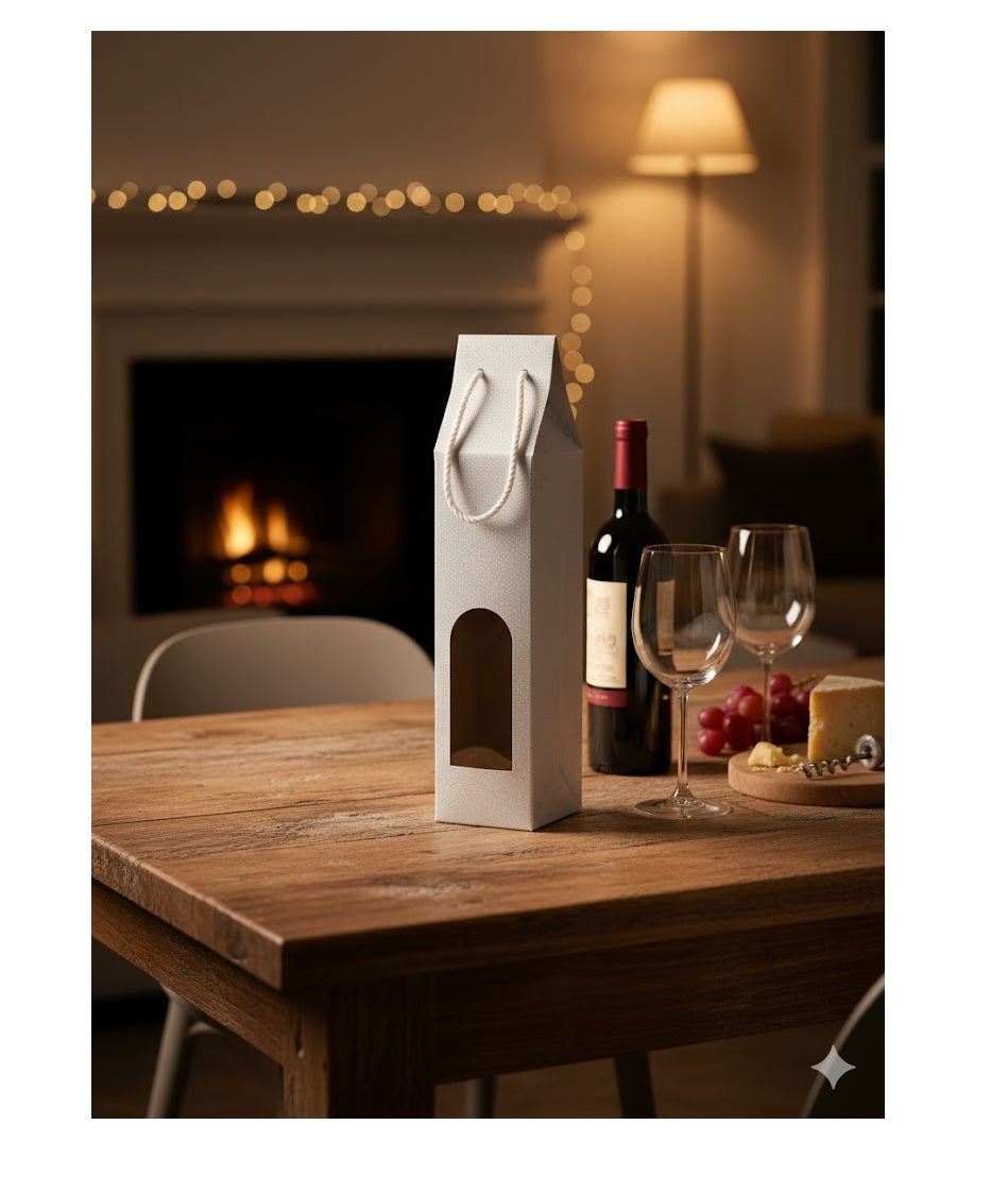 Single Wine Gift Bag with Window & Carry Handles - Grey